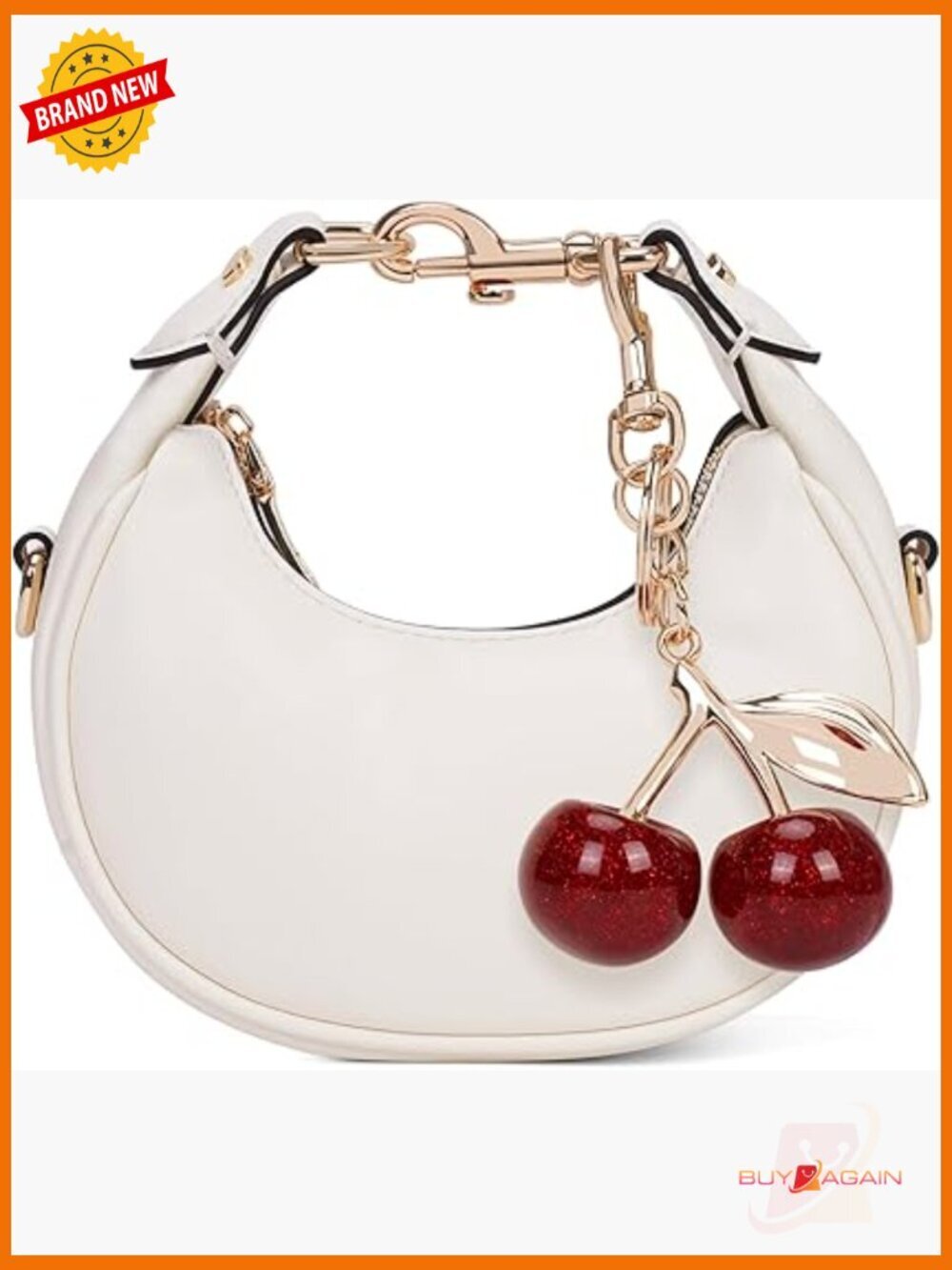 Mini Top Handle Bag Crossbody Purse with Cherry Charm Cute Ladies Handbag